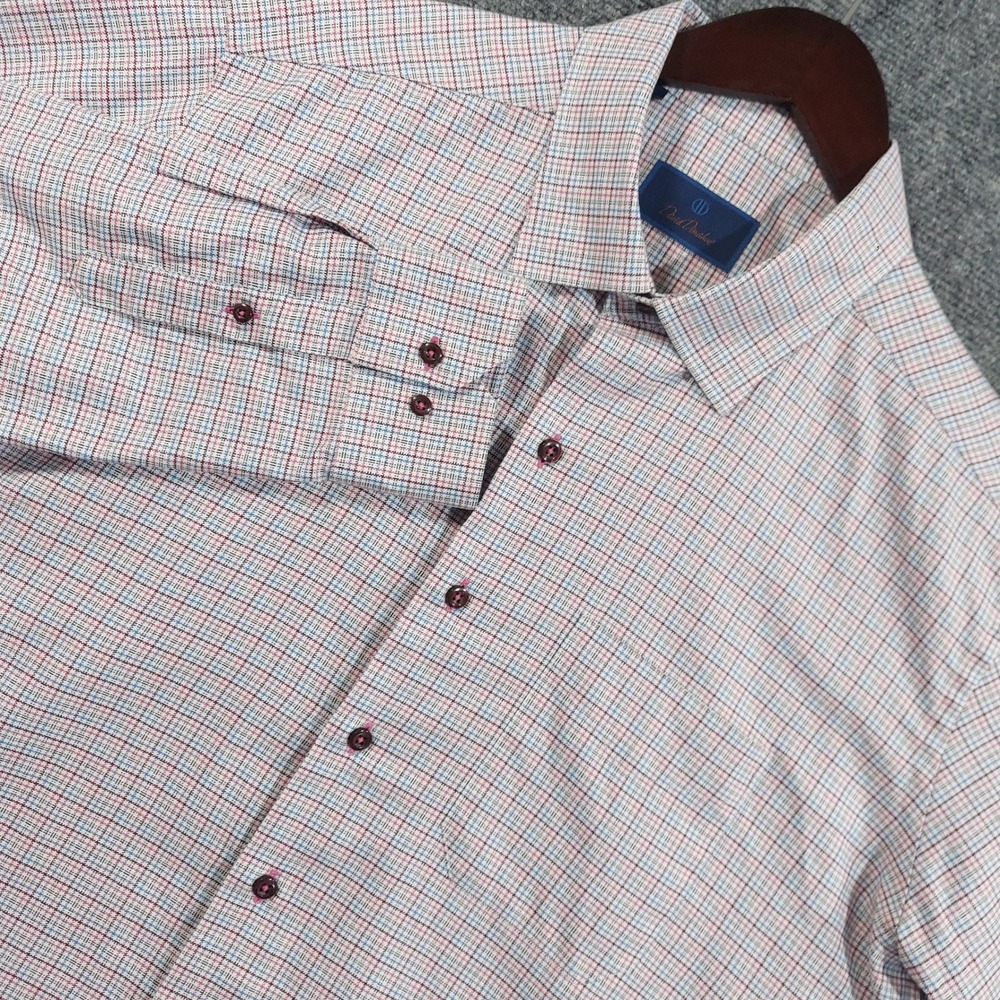 David Donahue Button Down Shirt Mens XL Multi-Color Micro-Check Plaid Cotton